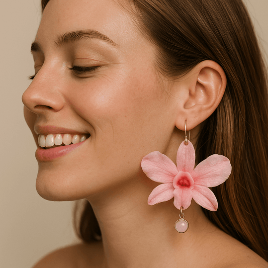 Petal Kiss: Real Pink Orchid Earrings - Botanictrace