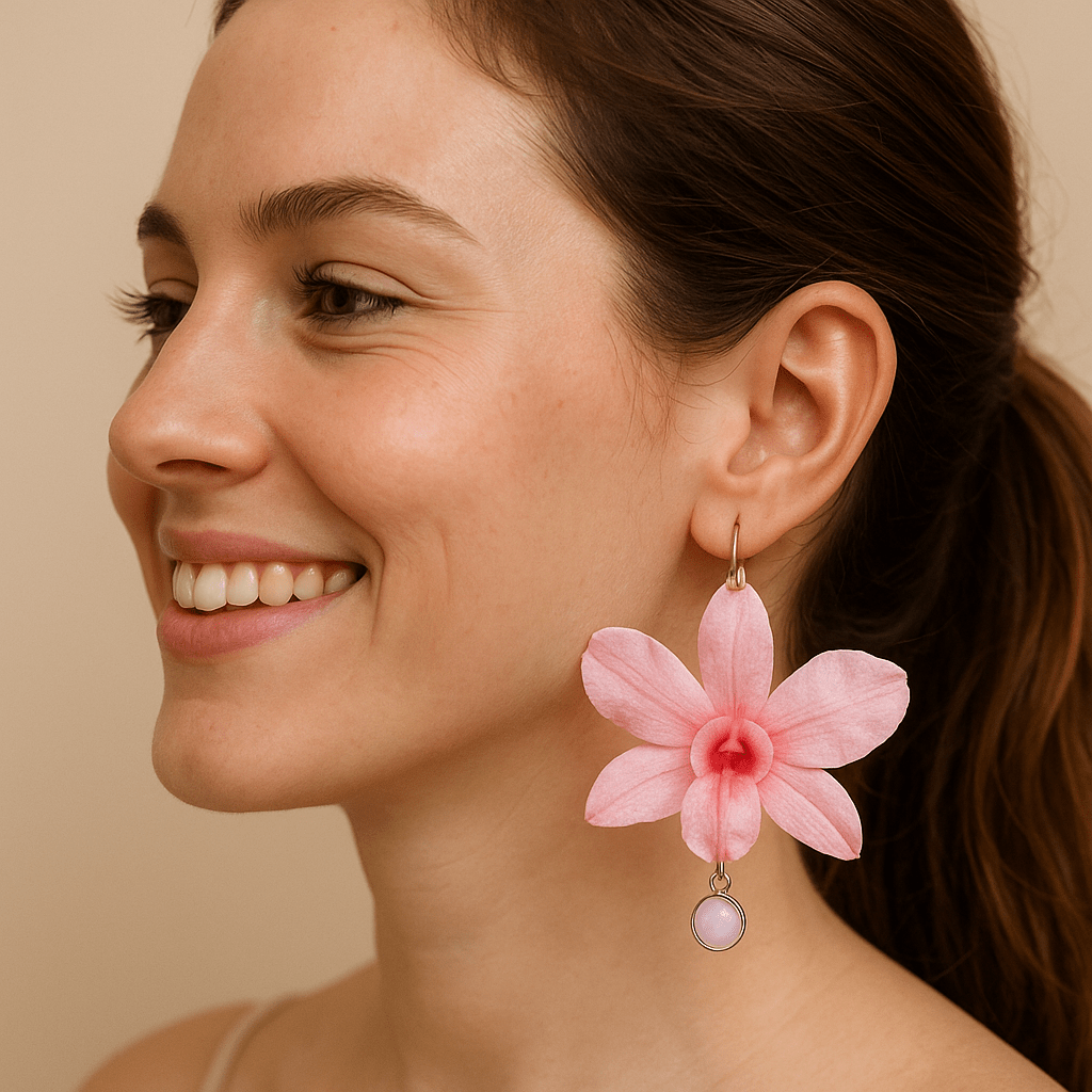 Petal Kiss: Real Pink Orchid Earrings - Botanictrace
