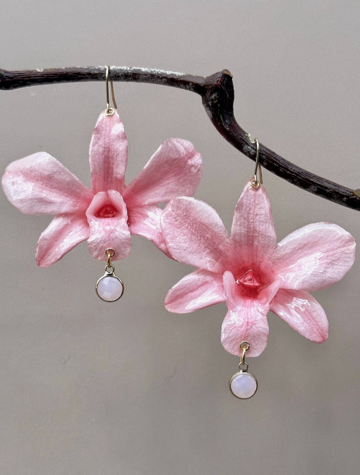 Petal Kiss: Real Pink Orchid Earrings - Botanictrace